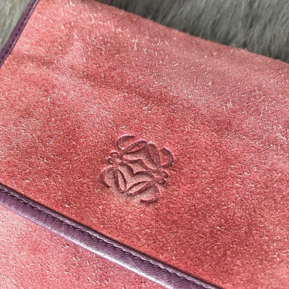 LOEWE Shoulder Bag Purse Anagram Suede Bordeaux Authentic