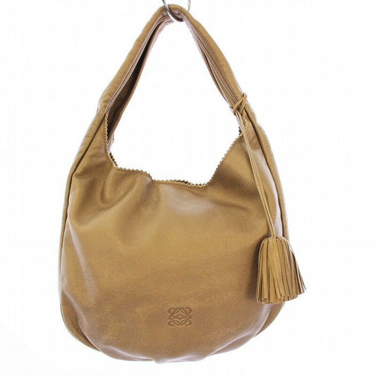 LOEWE Hand Shoulder Bag Tote Purse Anagram Leather Beige Authentic