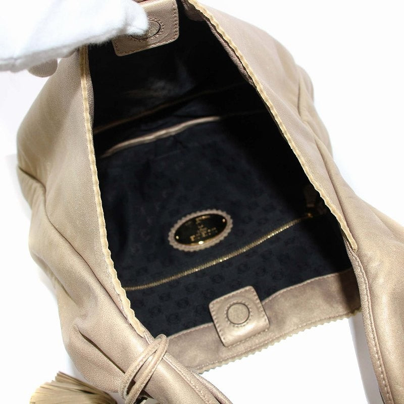 LOEWE Hand Shoulder Bag Tote Purse Anagram Leather Beige Authentic