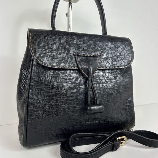 LOEWE Hand Shoulder Bag Tote Purse 2way Logo Leather Black Authentic