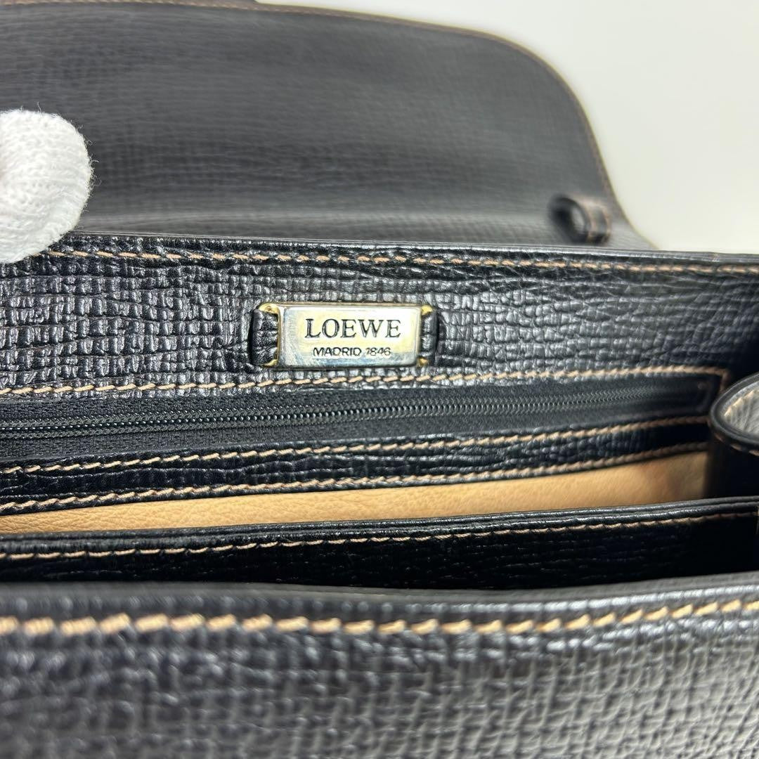 LOEWE Hand Shoulder Bag Tote Purse 2way Logo Leather Black Authentic