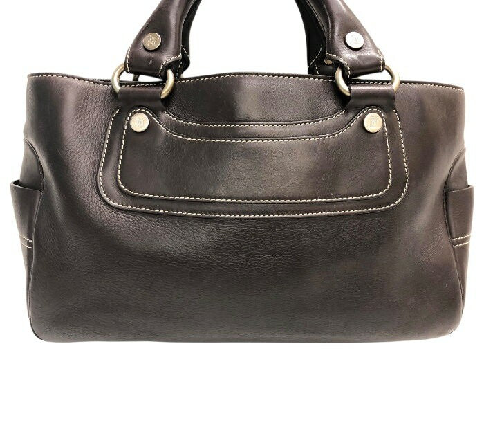 CELINE Hand Bag Tote Purse Boogie Leather Dark Brown Authentic