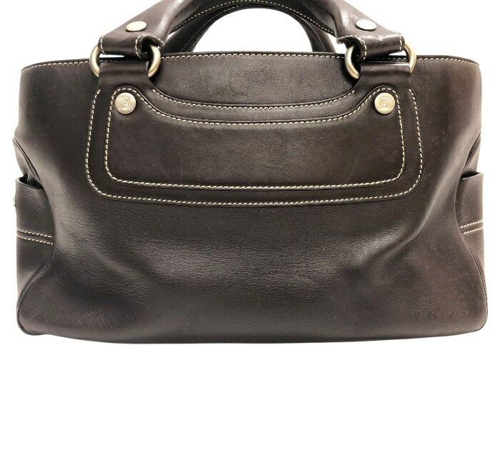 CELINE Hand Bag Tote Purse Boogie Leather Dark Brown Authentic