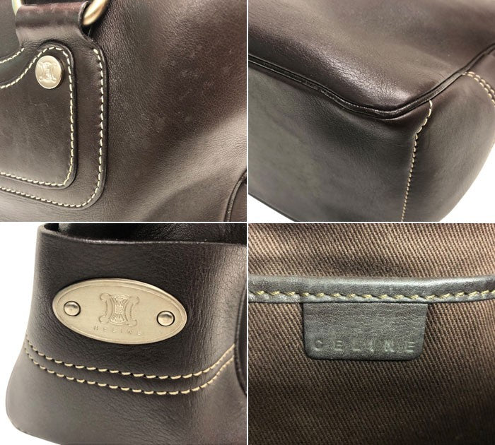 CELINE Hand Bag Tote Purse Boogie Leather Dark Brown Authentic