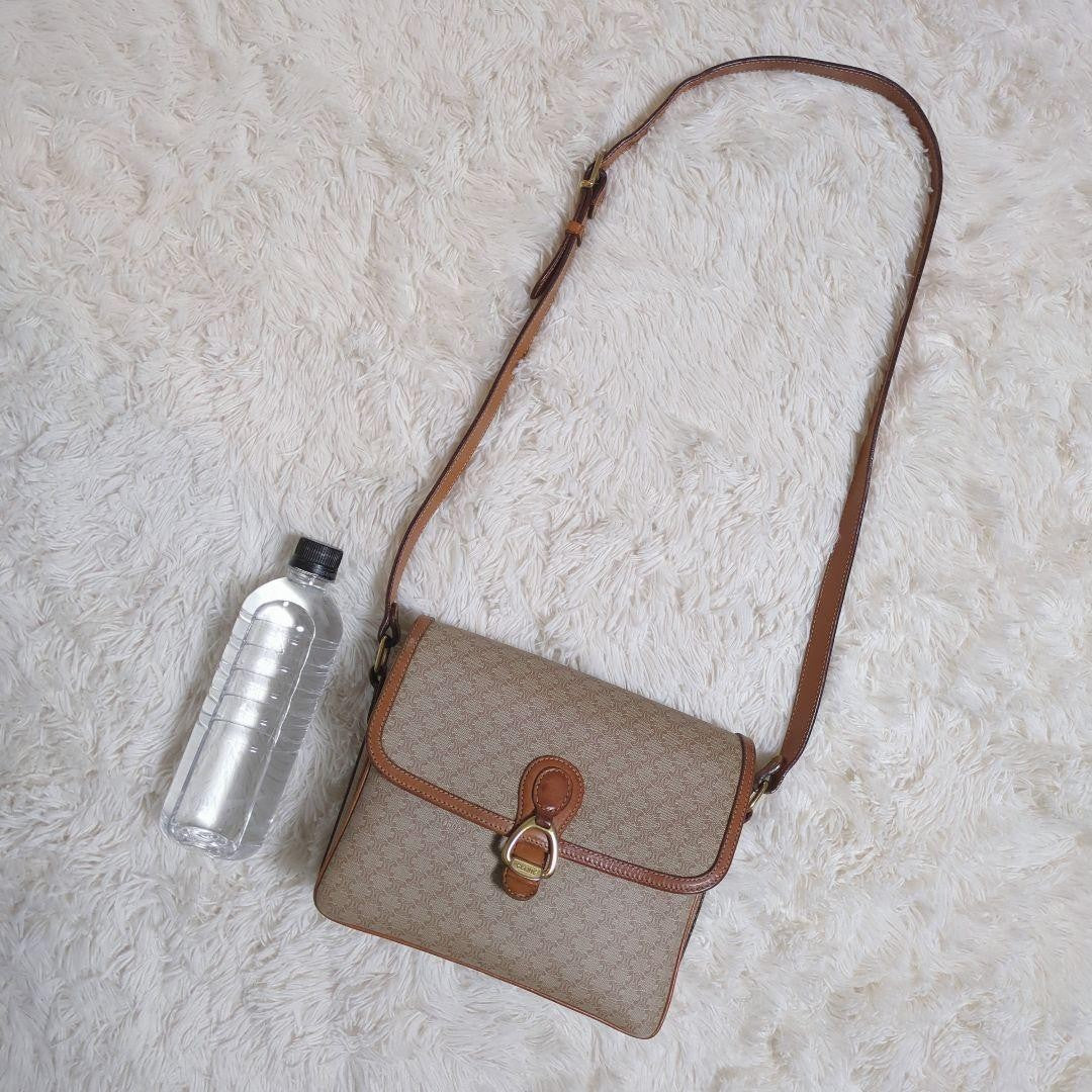 CELINE Shoulder Bag Purse Macadam PVC Leather Beige Brown Authentic