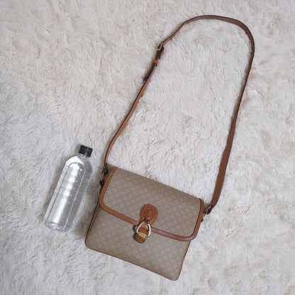 CELINE Shoulder Bag Purse Macadam PVC Leather Beige Brown Authentic