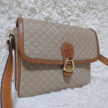 CELINE Shoulder Bag Purse Macadam PVC Leather Beige Brown Authentic
