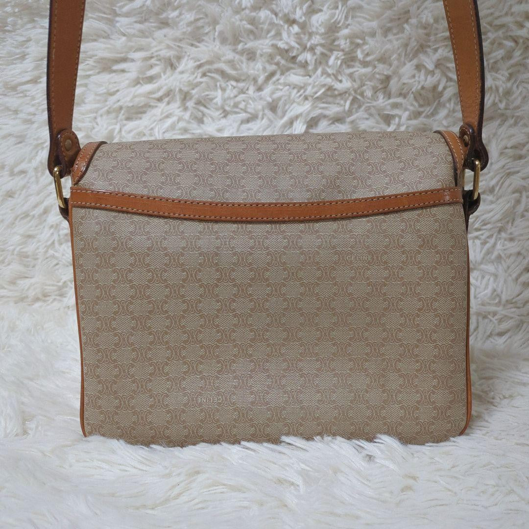 CELINE Shoulder Bag Purse Macadam PVC Leather Beige Brown Authentic