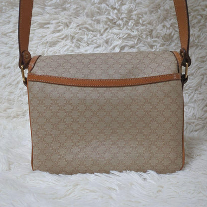 CELINE Shoulder Bag Purse Macadam PVC Leather Beige Brown Authentic