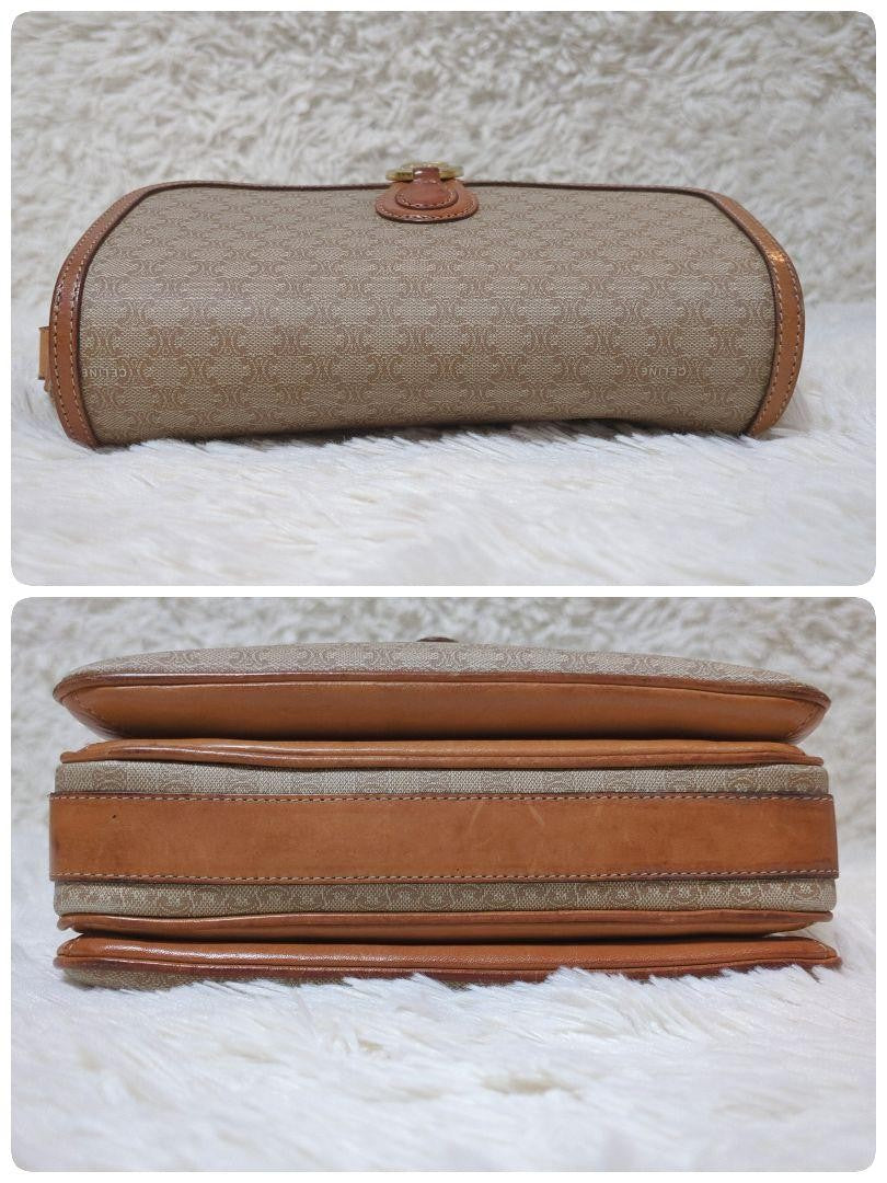 CELINE Shoulder Bag Purse Macadam PVC Leather Beige Brown Authentic