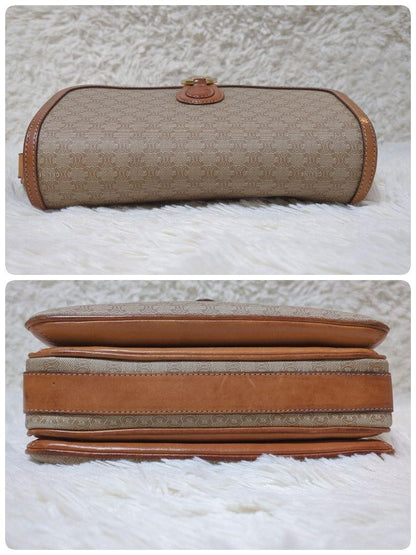 CELINE Shoulder Bag Purse Macadam PVC Leather Beige Brown Authentic
