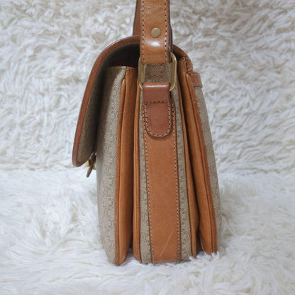 CELINE Shoulder Bag Purse Macadam PVC Leather Beige Brown Authentic