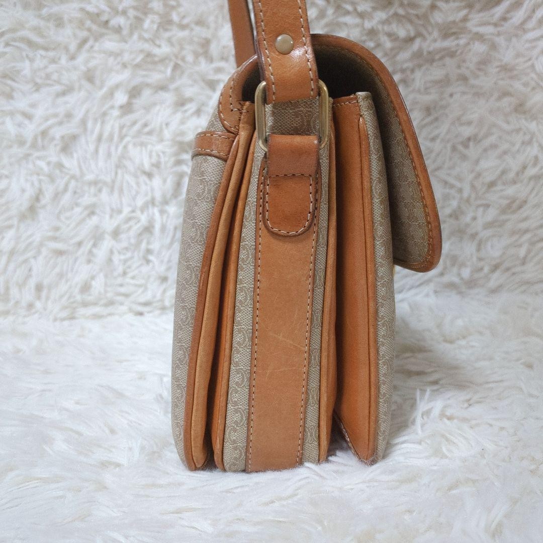 CELINE Shoulder Bag Purse Macadam PVC Leather Beige Brown Authentic