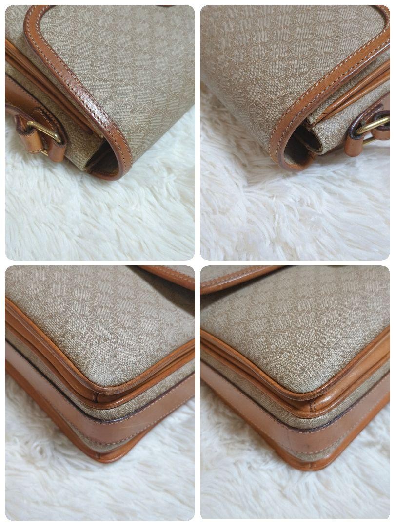 CELINE Shoulder Bag Purse Macadam PVC Leather Beige Brown Authentic