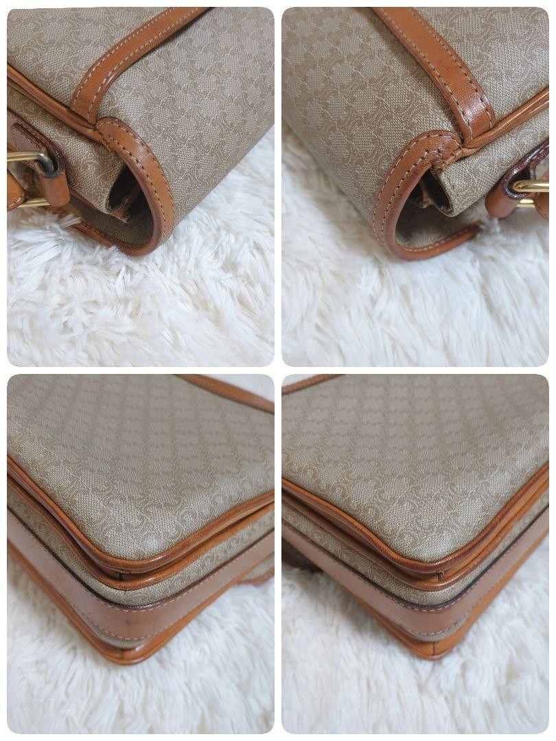 CELINE Shoulder Bag Purse Macadam PVC Leather Beige Brown Authentic