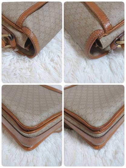 CELINE Shoulder Bag Purse Macadam PVC Leather Beige Brown Authentic