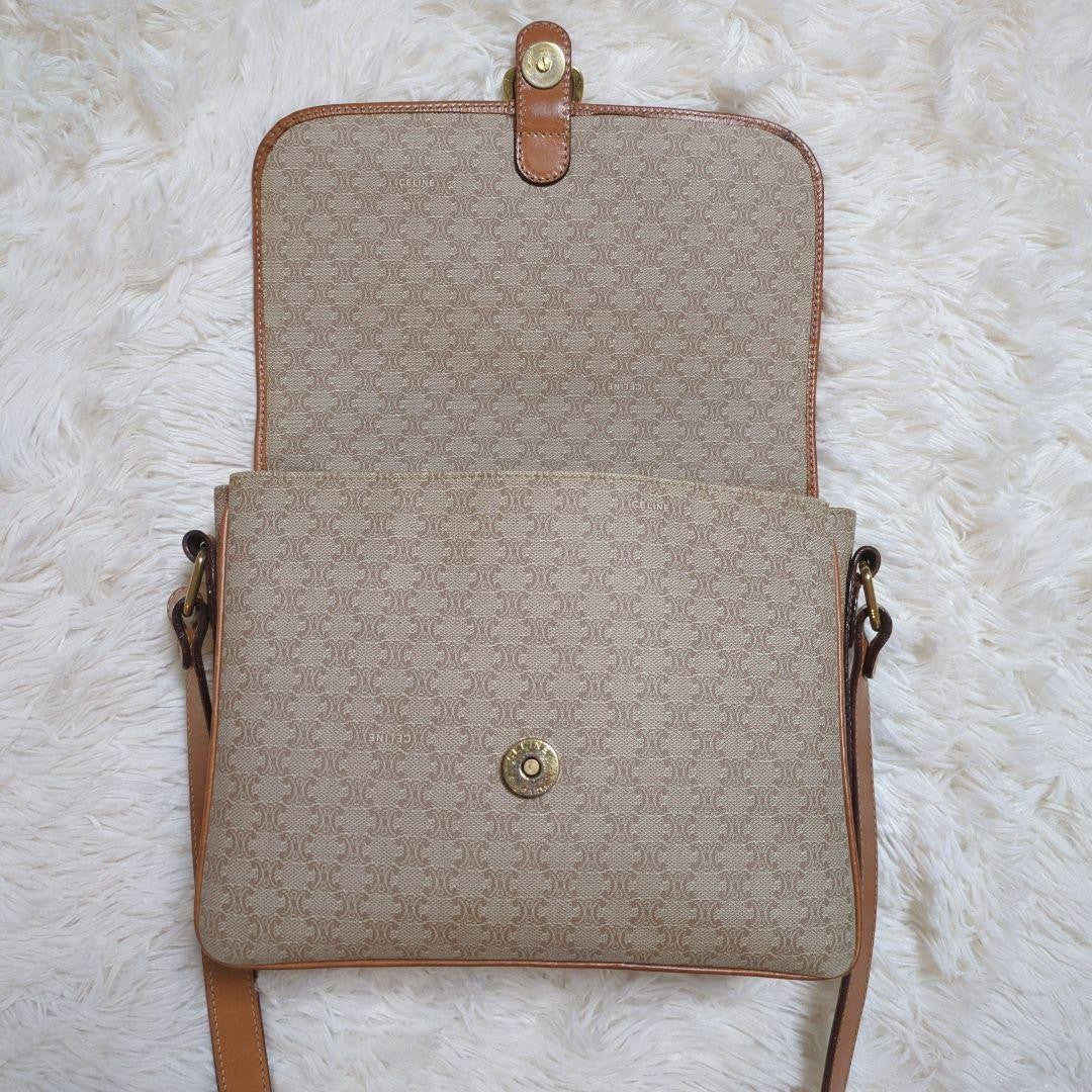 CELINE Shoulder Bag Purse Macadam PVC Leather Beige Brown Authentic