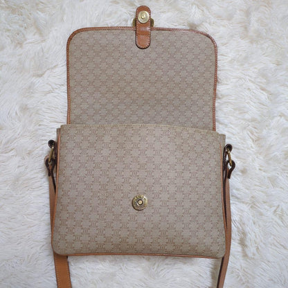 CELINE Shoulder Bag Purse Macadam PVC Leather Beige Brown Authentic