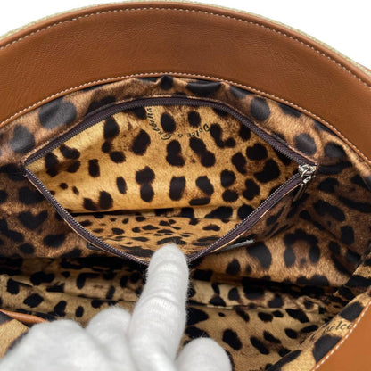 Dolce & Gabbana Shoulder Bag Purse Leopard Leather Brown Beige Authentic