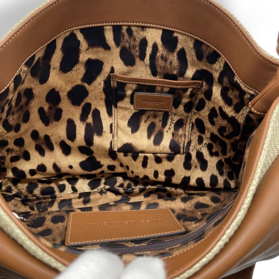Dolce & Gabbana Shoulder Bag Purse Leopard Leather Brown Beige Authentic