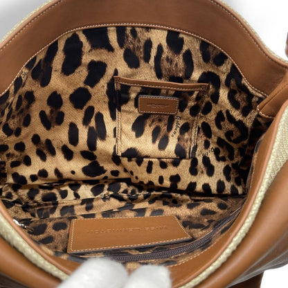 Dolce & Gabbana Shoulder Bag Purse Leopard Leather Brown Beige Authentic
