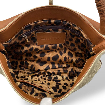 Dolce & Gabbana Shoulder Bag Purse Leopard Leather Brown Beige Authentic