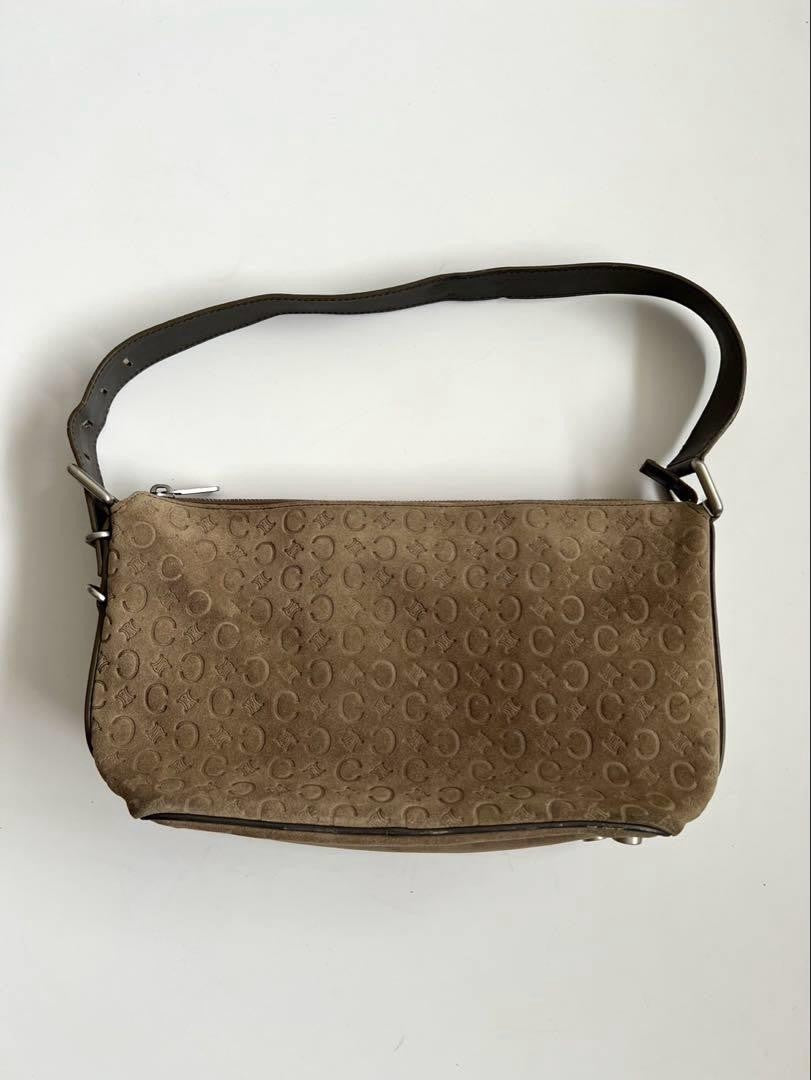 CELINE shoulder bag Purse C Macadam Suede Brown Women's Authentic Used