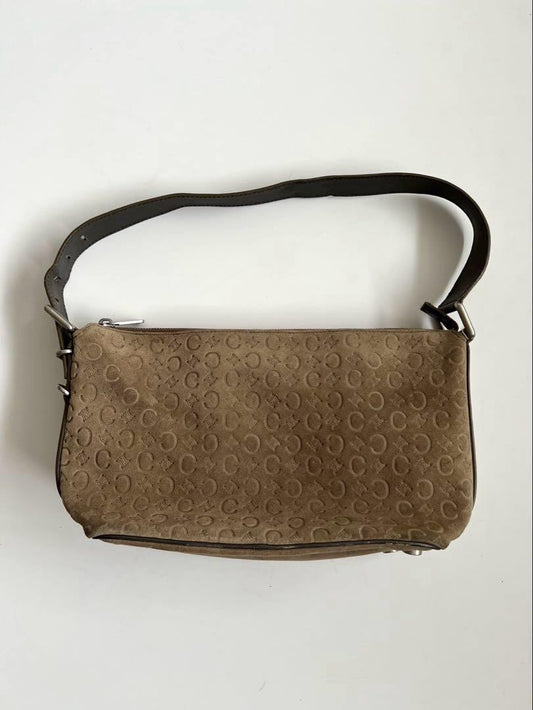 CELINE shoulder bag Purse C Macadam Suede Brown Women's Authentic Used
