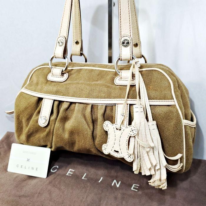 CELINE handbag Purse Macadam Canvas Leather Brown Women's Used Authentic