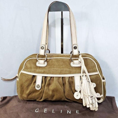 CELINE handbag Purse Macadam Canvas Leather Brown Women's Used Authentic