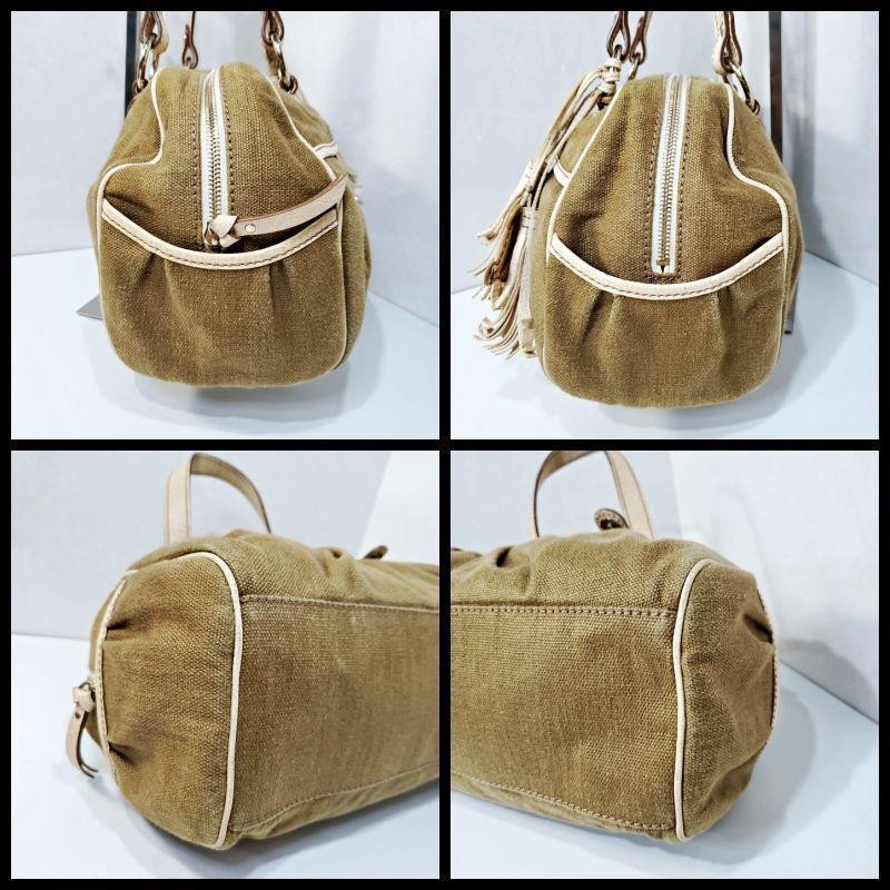 CELINE handbag Purse Macadam Canvas Leather Brown Women's Used Authentic