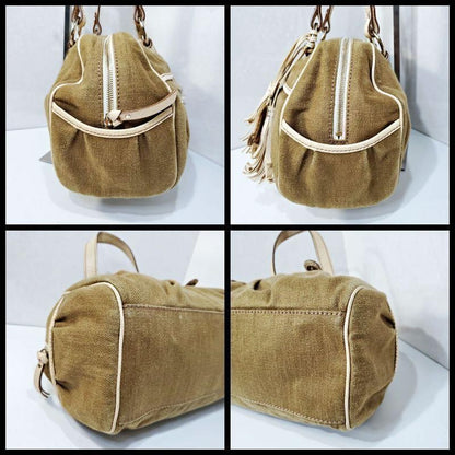 CELINE handbag Purse Macadam Canvas Leather Brown Women's Used Authentic