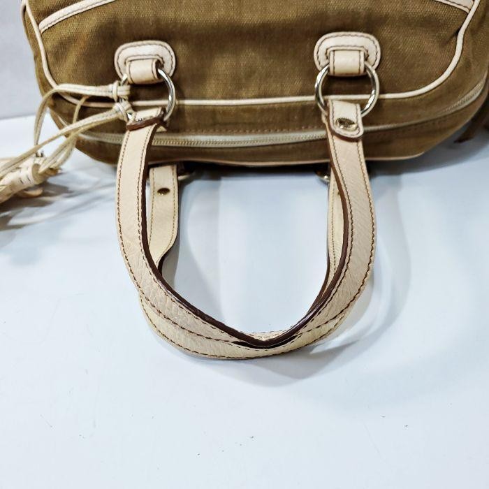 CELINE handbag Purse Macadam Canvas Leather Brown Women's Used Authentic