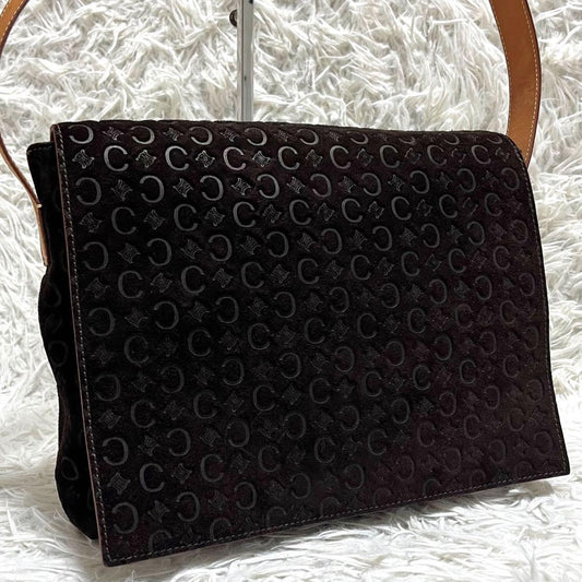 CELINE shoulder bag Purse C Macadam Suede Leather Dark Brown Women's Authentic