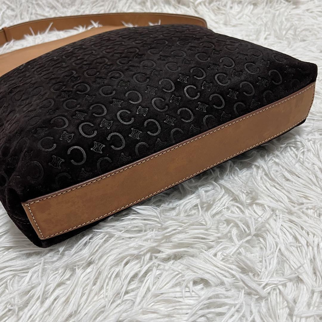 CELINE shoulder bag Purse C Macadam Suede Leather Dark Brown Women's Authentic