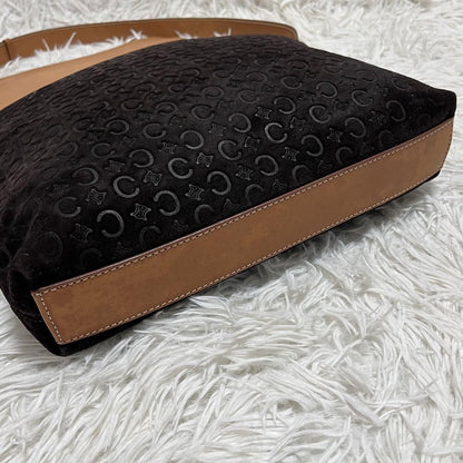 CELINE shoulder bag Purse C Macadam Suede Leather Dark Brown Women's Authentic