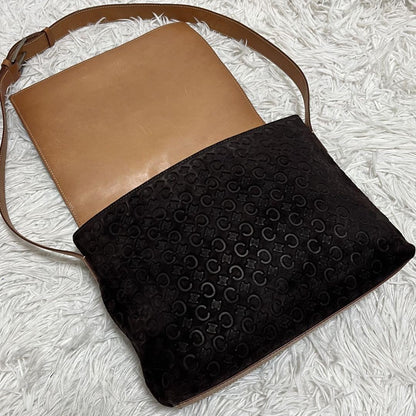 CELINE shoulder bag Purse C Macadam Suede Leather Dark Brown Women's Authentic