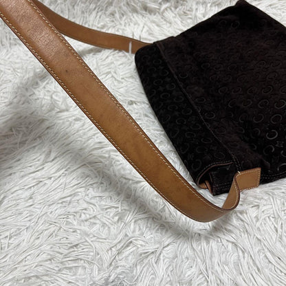 CELINE shoulder bag Purse C Macadam Suede Leather Dark Brown Women's Authentic