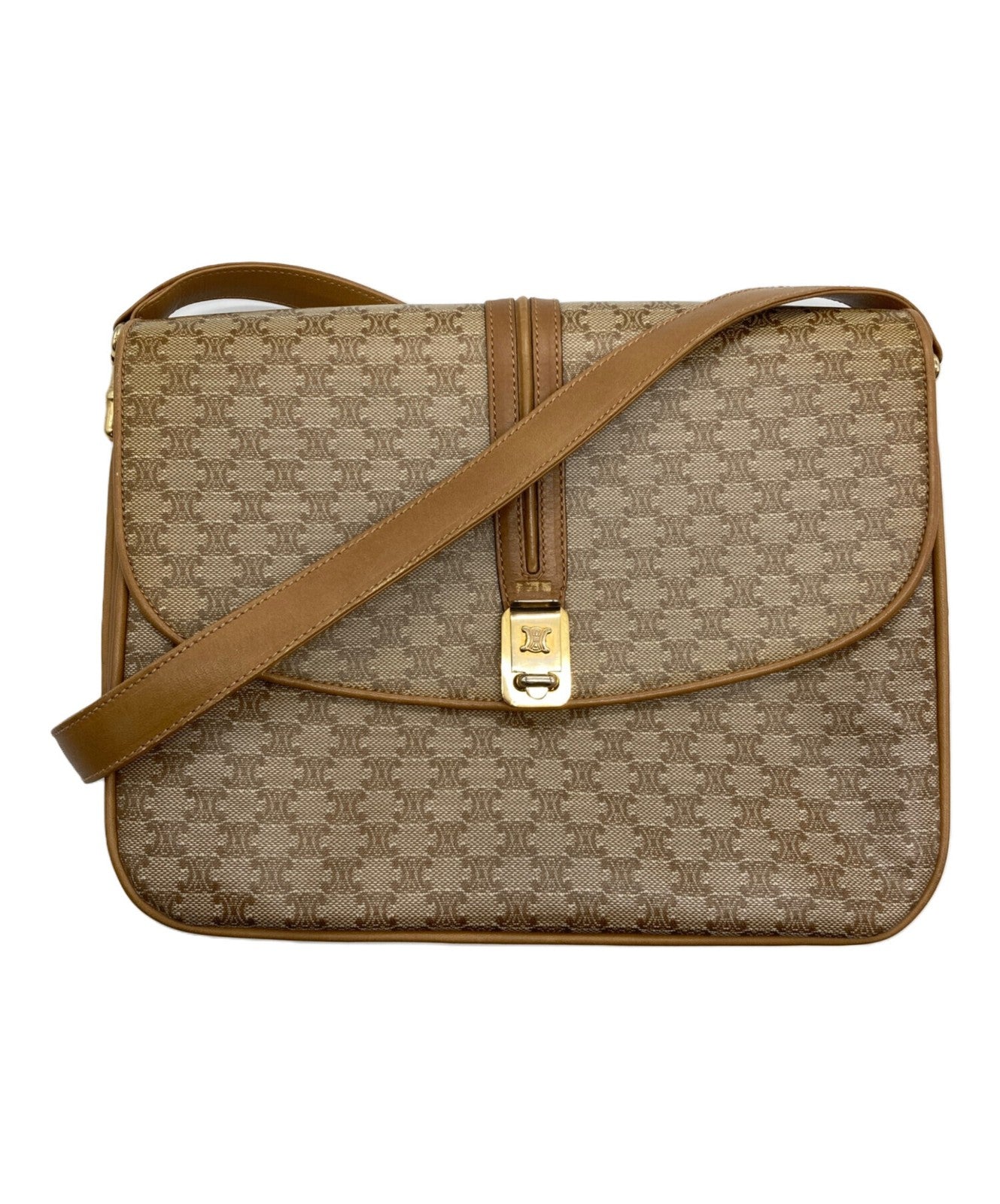 CELINE shoulder bag Purse Macadam Beige Brown Women's Used Authentic