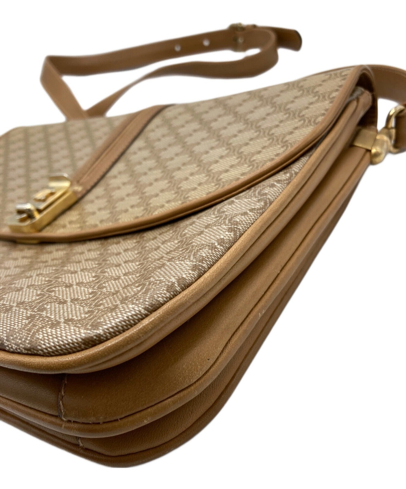 CELINE shoulder bag Purse Macadam Beige Brown Women's Used Authentic