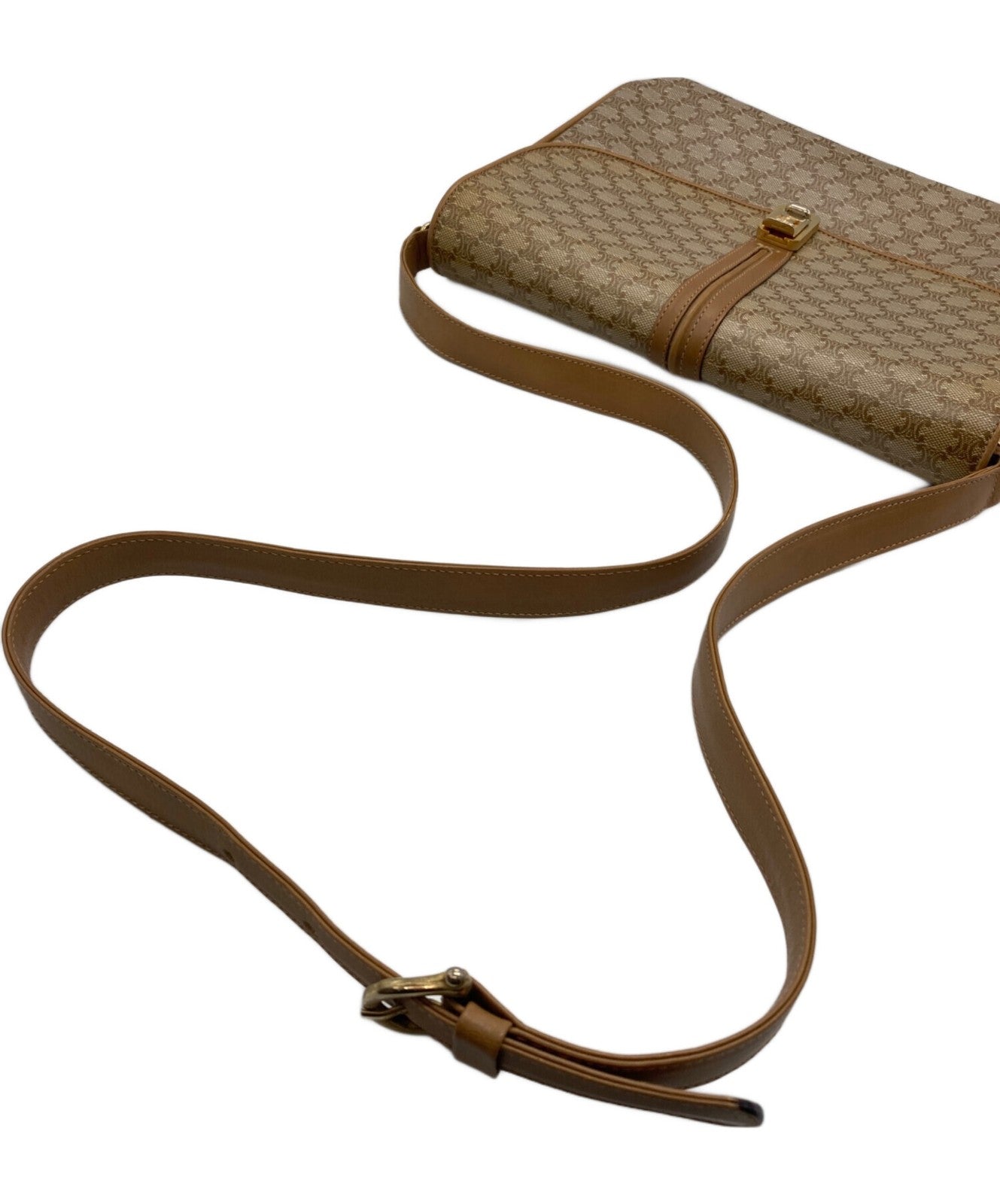 CELINE shoulder bag Purse Macadam Beige Brown Women's Used Authentic