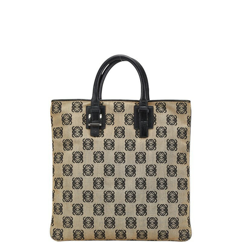 LOEWE Hand Bag Tote Purse Canvas Leather Anagram Beige Authentic Women's  Used