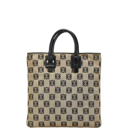 LOEWE Hand Bag Tote Purse Canvas Leather Anagram Beige Authentic Women's  Used