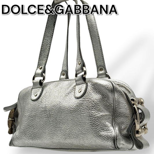 Dolce & Gabbana Hand Bag Tote Purse Leather Silver Authentic