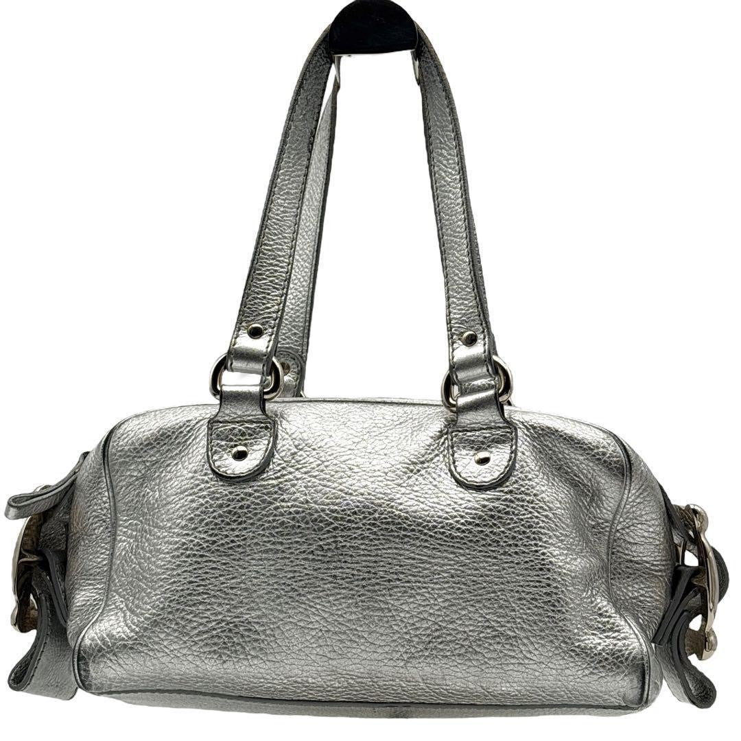 Dolce & Gabbana Hand Bag Tote Purse Leather Silver Authentic