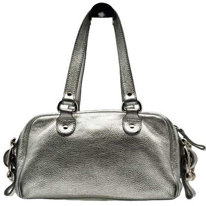 Dolce & Gabbana Hand Bag Tote Purse Leather Silver Authentic
