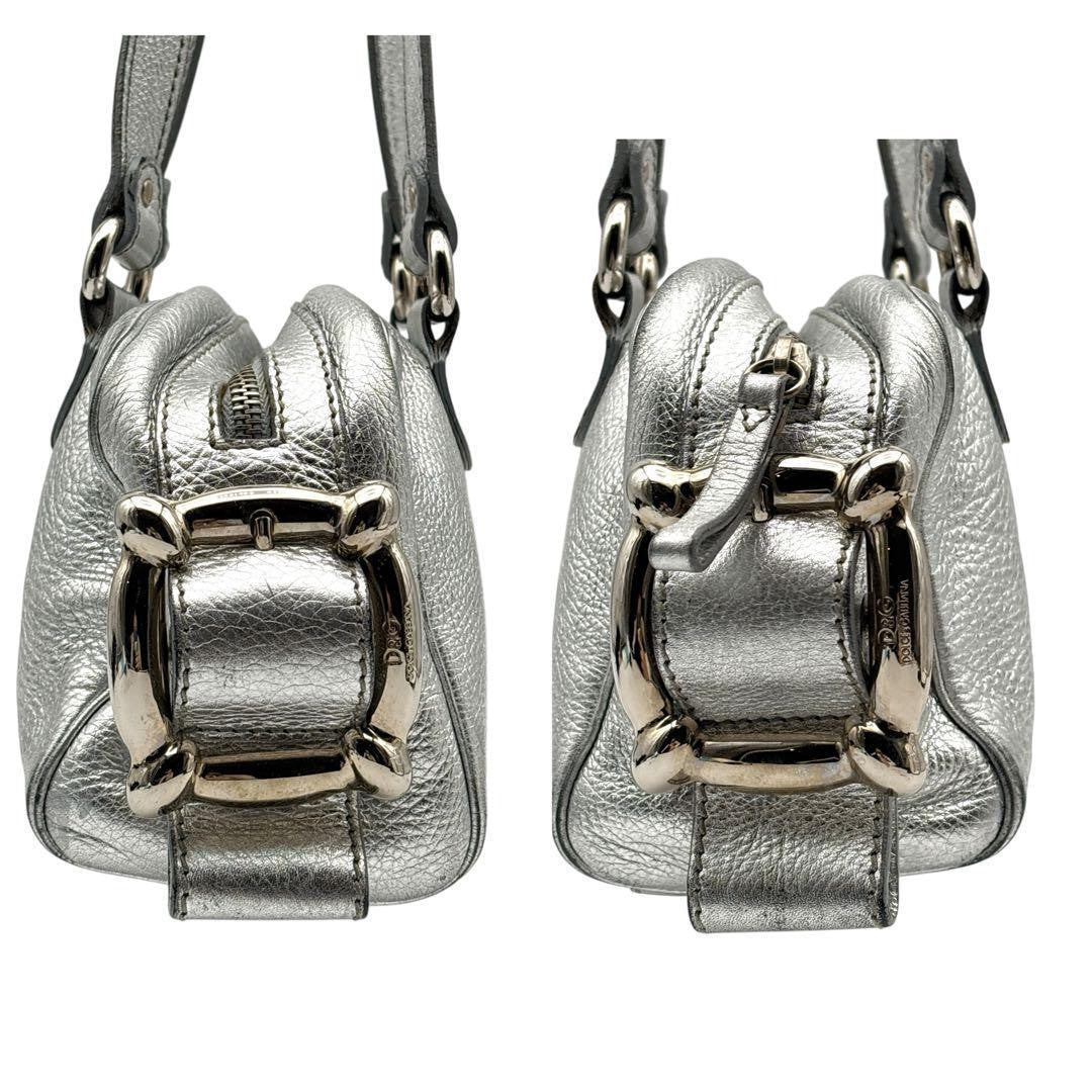 Dolce & Gabbana Hand Bag Tote Purse Leather Silver Authentic