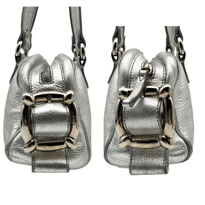 Dolce & Gabbana Hand Bag Tote Purse Leather Silver Authentic