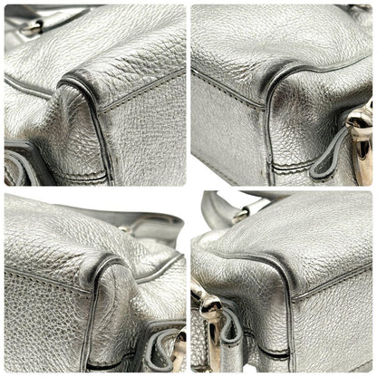 Dolce & Gabbana Hand Bag Tote Purse Leather Silver Authentic