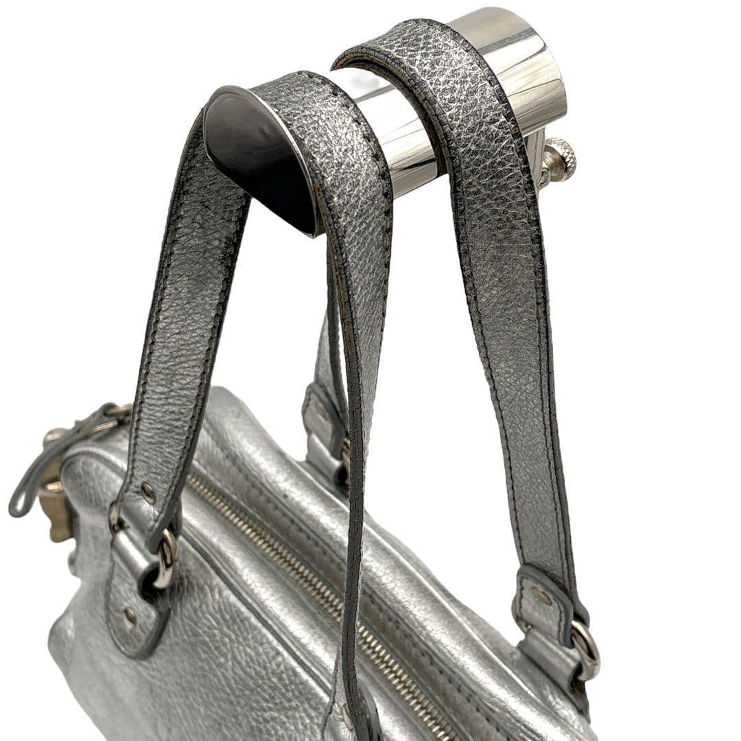Dolce & Gabbana Hand Bag Tote Purse Leather Silver Authentic